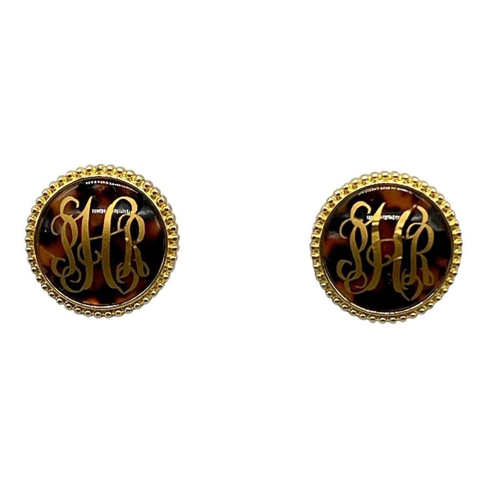 Lindsay Phillips Interchangeable Snaps Tortoise & Gold Monogrammed Shoe Accessor - Picture 4 of 5